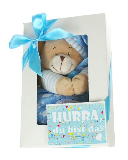 Baby Musikspieluhr in blau rosa | Geschenkbox Spieluhr Bär + Grußkarte
