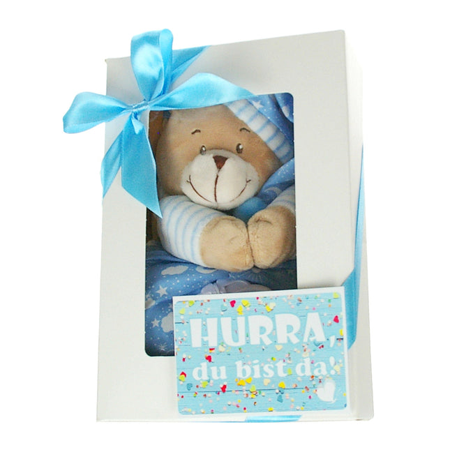 Baby Musikspieluhr in blau rosa | Geschenkbox Spieluhr Bär + Grußkarte